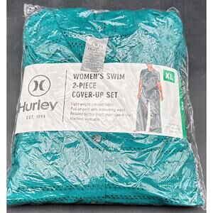 Hurley Lightweight Crochet 2 Piece Swimsuit Cover Up Set Turquoise Green Sz XL
